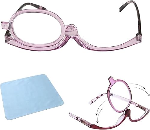KARELLS Lunettes de Maquillage Rotatives, Lunettes de Lecture de Cosmétiques, Pliantes, Pour Femmes, Pourpre, +3,5