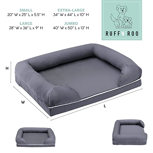 Classic Brands Ruff n\' Roo Small Waterproof Bolster Cotton and Memory Foam Dog Bed with Non-Slip Bottom, Grey - Thumbnail 4