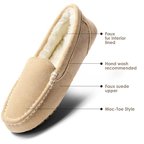DREAM PAIRS Women's Fuzzy House Slippers Cozy Faux Fur Micro Suede Moccasins Slip on Loafer Shoes for Indoor and Outdoor,Size 9,Sand,AUZY-01