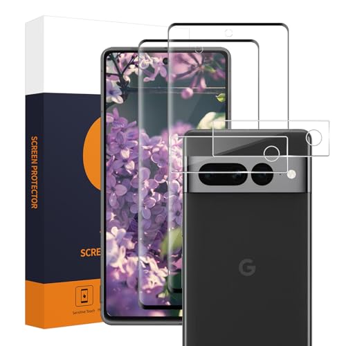 Carantee 2+2 Pack Screen Protector for Google Pixel 7 Pro 5G+Camera Lens Protector 9H Anti-Scratch Case Friendly Bubble-Free Support Fingerprint Unlock HD Clear Google Pixel 7 Pro Tempered Glass