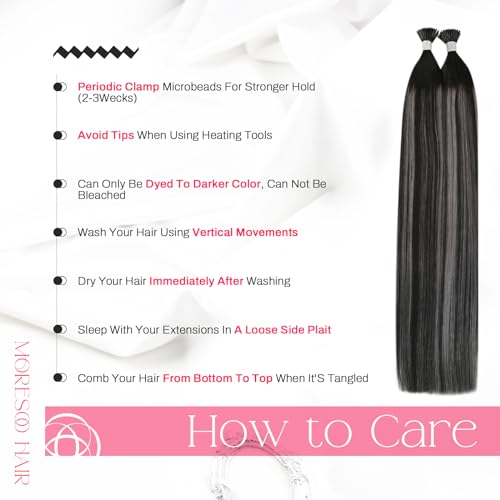 Image of Moresoo I Tip Hair Extensions Human Hair, Black Silver Balayage, 20 Inch | 40g 50 strands, long straight length, cold fusion hair extensions for travel, holidays and versatile styling