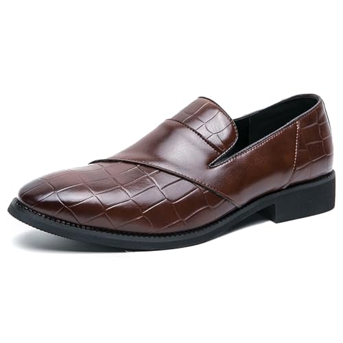 Men's Classic Leather Low Heel Oxford Loafers Comfortable Pointed Toe Low-top Smoking Slip On Dress Shoes for Working Driving Party
