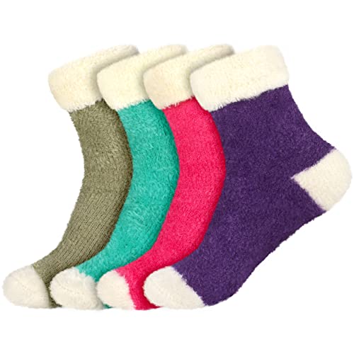 Image of BambooMN Women's Super Soft Fuzzy Socks, Polka Dot, Gradient, Snowflake, Featherlight Cuff - Assorted Colors