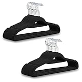 1ABOVE Premium Quality 50 pack Non-Slip Velvet Hangers (44cm) Heavy Duty Velvet Suit Hangers with Tie Bar, 360° Swivel Hooks – Space saving, sturdy to hold Jacket, Jumper & Pullover(Set of 50-BLACK)