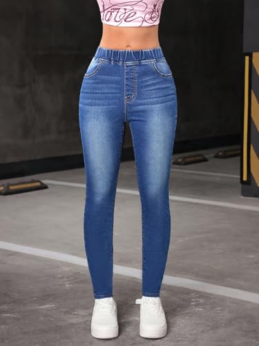 Image of Shasmi Women's Light Blue High Waist Skinny Jeans Stretch Denim Jeggings for Women | Elastic Waist Slim Fit Jeans | Casual Pocket Skinny Denim Pants (Jeans 240