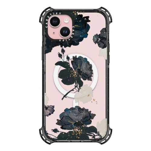 CASETiFY oEX MagSafeΉ iPhone 15 Plus P[X [MILKi (6x MIL-STD-810G) / 6.5m̗NA / MagSafe ɑΉ] - White and Black Floral 
