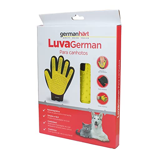 Germanhart Luva Escova Canhota Tira Pelos Nanomagnética para Cães e Gatos, Amarela