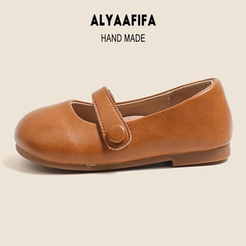 Alyaafifa Cute Mary Jane Flats for Girls Closed Round Toe Ankle Strap Hook and Loop Pumps Toddler Little Kids Big Kid Casual Party School Uniform Dress Shoes Lightweight4