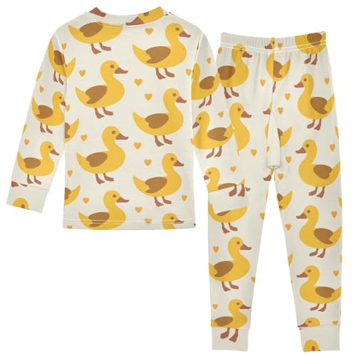 Fustylead Hand Draw Cute Yellow Duck and Hearts Cotton Pajamas Long Sleeve Sleepwear Lounge Set2