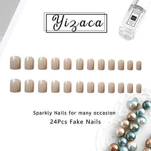 Yizaca Glossy Press On Nails Nude Short Square Fake Nails Full Cover Acrylic False Nail For Women And Girls(24Pcs) (Set H) #TOP1