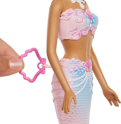 Barbie Bubble Sparkle Meerjungfrau-Puppe mit Seifenblasenfläschchen und -lösung, Tablett und Bürste, extralanges Blondes Haar mit Farbsträhnchen, JLW56