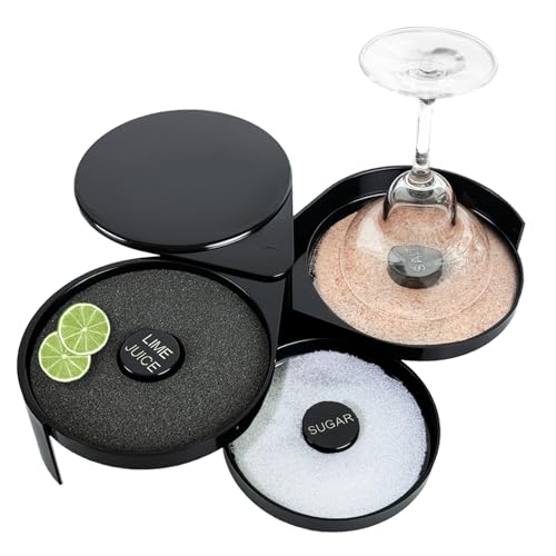 ATPEAM 1 Pack 3 Tier Margarita Salt Rimmer Set Bar Glass Rimmer with 1 Sponges Bartender Tool for Margarita and Cocktail Bar Accessories with Lime Juice Salt and Sugar Container