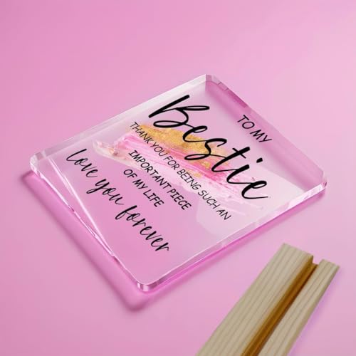 Image of Bs amor Bestie Gift for Women, Ideas Acrylic Sign Desk Decorations Best friend Birthday Women, Thanksgiving Gift for Bestie Bff Friends Appreciation Keepsake, 5 X 4 Inches