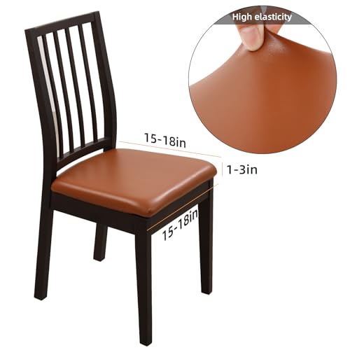 Image of YISUN Chair Seat Covers Set of 4, Pu Leather Waterproof Dining Room Chair Covers, Stretch Chair Cover for Dining Room Chair Protector Slipcover for Kitchen, Hotel (Pu Light Brown, 4)