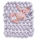 Lion Paw Knotted Braided mat Nursery Rugs for Kids Play and Sleeping Hand Made Baby Knot Floor Pillow Mat Thick Baby Crawling mat Anti-Slip Toddler Play mat Woven Carpet Floor Cushion-Gray
