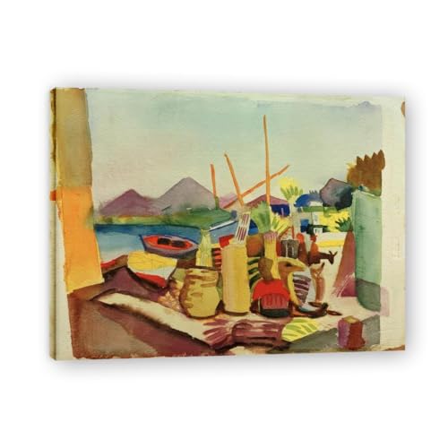Impression sur toile de qualité supérieure August Macke avec cadre intérieur en bois