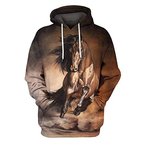 HEYDD Sudaderas con Capucha 3D para Hombres Sudaderas con Capucha con Estampado Animal Completo Hip Hop Sudaderas con Capucha para Hombre con Estampado De Caballo Masculino,S