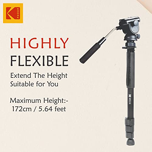 Image of Kodak M524 Monopod Suitable for Both Video & DSLR Cameras & H3100 Photo & Video Head, Black