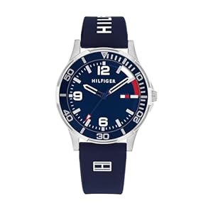 Tommy Hilfiger Boys Watch with Blue Dial, Blue Silicone Strap, 34mm Stainless Steel Case, Aluminium Bezel, 3 Hand Quartz Movement, 5 ATM Water Resistance – 1720016