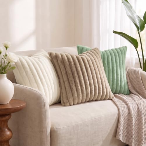 Image of decorUhome Fall Faux Fur Throw Pillow Covers 26x26 Set of 2 Cream White