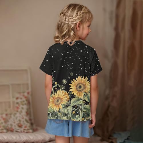 Girls Short Sleeve T-Shirts Cute Sunflower Print Boys Casual Summer Tops Loose Crewneck Basic Tees for Kids 3-14 Years3