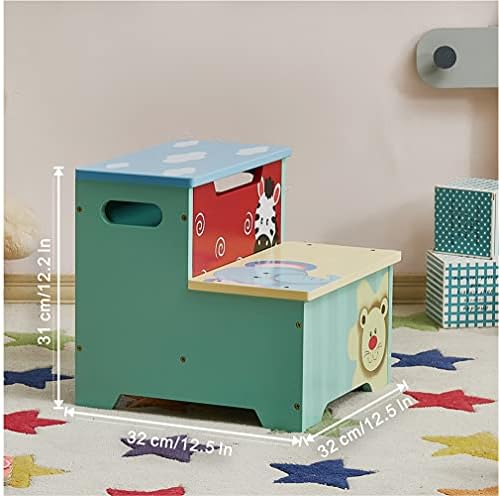 WODENY Childrens Wooden Step Stool | Kids Step Stool with Storage | Portable & Lightweight Double Step Stools for Toddlers Kids Child Boys Girls (Aqua)