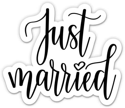 Just Married Cute Wedding Honeymoon - 8 Vinyl Sticker - for Car Laptop I-Pad - Waterproof Decal