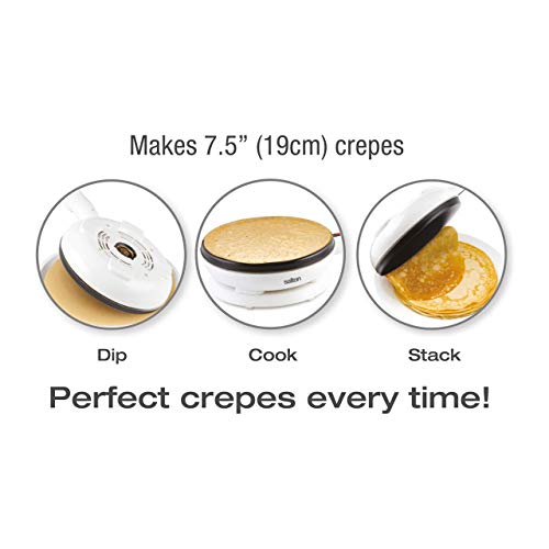 Salton Cordless Electric Crepe Maker With Bonus Batter Dish and Spatula with Non-Stick Cooking Surface, Automatic Temperature Control for 7.5" Crepes and Tortillas, Recipes Included, White (CM1337) - Thumbnail 6