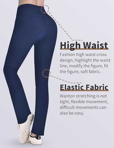 Image of Leggings with Pockets for Girls Solid Black Stretch High Waist Tummy Control Workout Dance Bootcut Yoga Pants