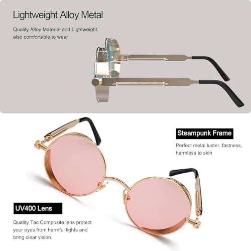 Image of PROUDDEMON Retro Gothic Steampunk Sunglasses for Women Men Round Lens Metal Frame