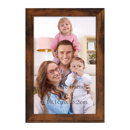 Giftgarden 4x6 Picture Frame Rustic Brown, 4 by 6 Thin Photo Frame for Wall Tabletop Display, Single