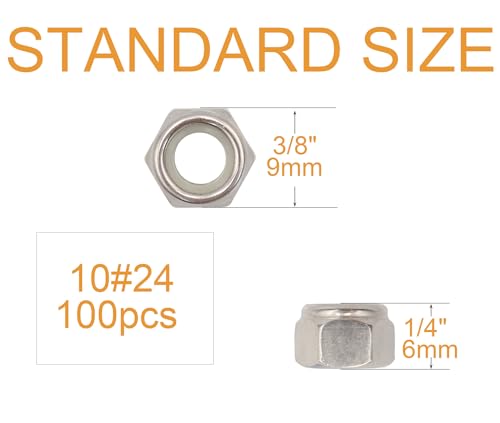 Image of 100pcs 10-24 Nylock Self Lock Nuts Nylon Inserted 304 Stainless Steel, #10-24 Locking Nuts, #10 Lock Hex Nuts for Furniture, Repairing Jobs