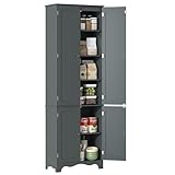 Yusong 72'' Tall Kitchen Pantry Cabinet, Freestanding Storage Cabinet with Doors and Shelves, Wooden Food Pantry Farmhouse Cupboard Buffet for Kitchen Dining Living Room, Gray