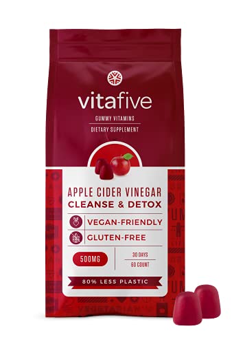 Vitafive Apple Cider Vinegar ACV Gummy Vitamins with the Mother- Cleanse & Detox, Bloating Relief - organic, vegan, vegetarian, pectin, gluten free, Non-GMO, gelatin-free, Kosher, Halal (60 Gummies)