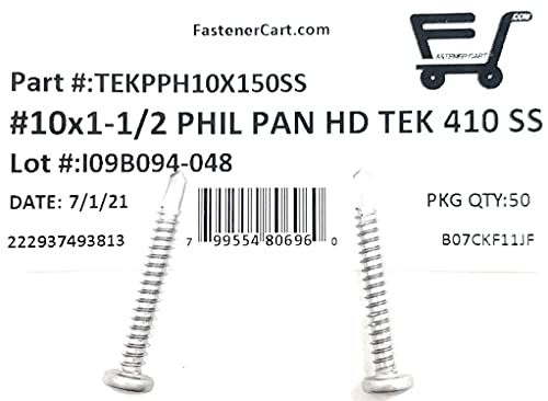#10x1 1/2 Tornillo Autoperforante Phillips Acero Inoxidable 50 miniatura 2