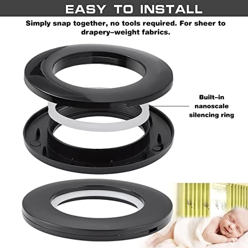 Coolty 32pcs Curtain Eyelet Rings, Plastic Curtain Grommet Nanoscale Silencing DIY Rings 40mm for Window Curtain, Shower Curtain, Locker Room Door Curtain (Black)