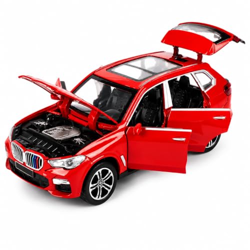 Image of 1:32 Scale New X5 Alloy Pickup Car Toy Metal Pull Back Diecast Car with Openable Door and Sound Light, Gifts Toys for Kids【Red】