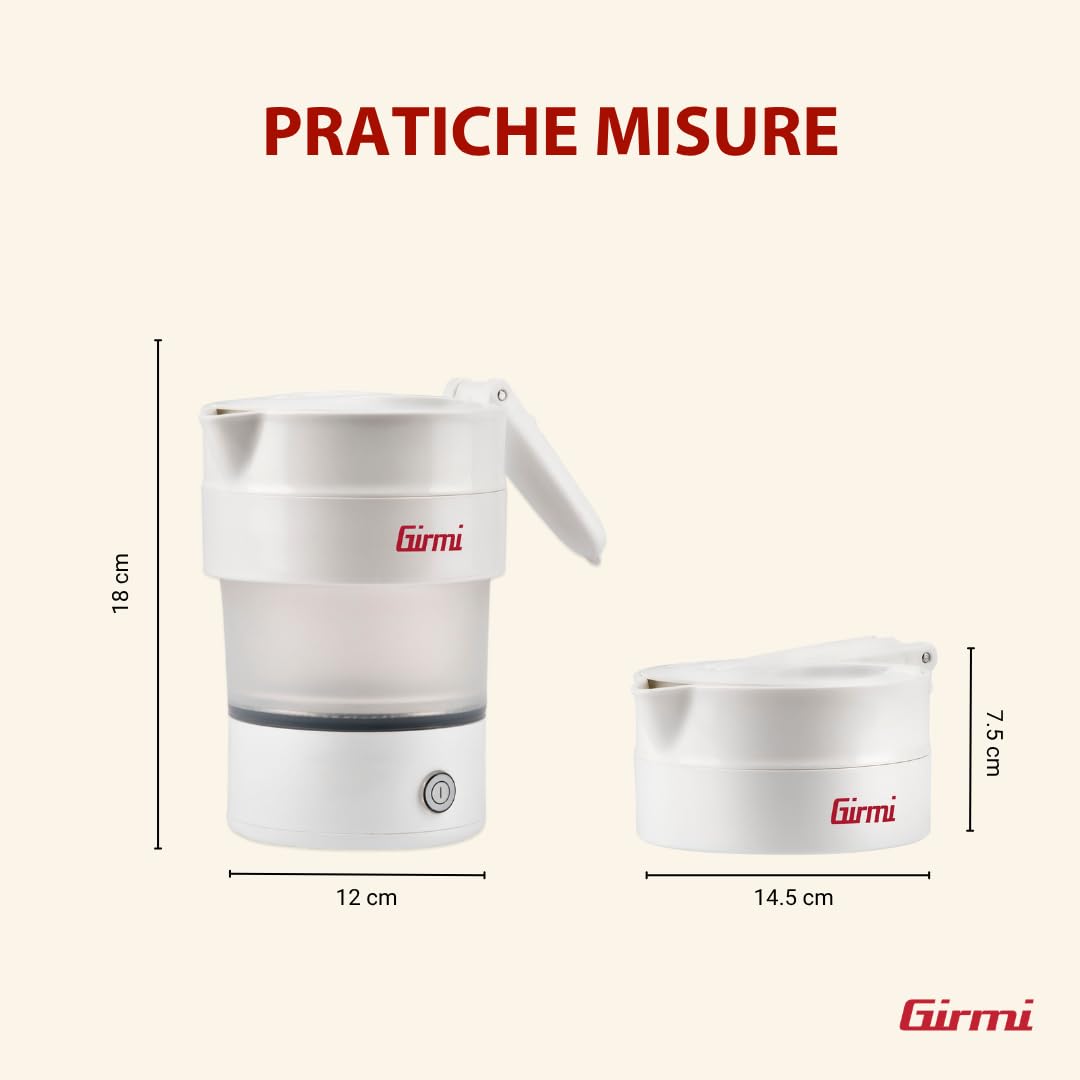 Girmi BL03 Hervidor de Agua Eléctrico Plegable, Libre de BPA, Silicona, Capacidad 600cc, 600 W