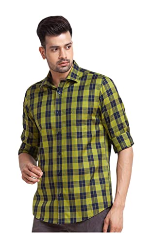 Image of Colorplus Green Checks Tailored Fit Casual Shirts for Men