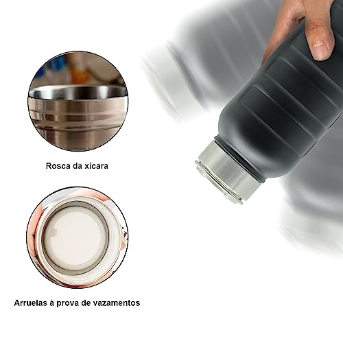 Garrafa de Água Térmica 304 Aço Inoxidável 1000ML (Preto)