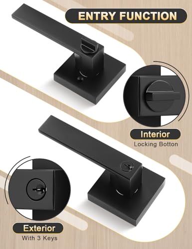 Image of Tinewa 3 Pack Entry Door Levers with Lock and Key, Matte Black Keyed Alike Lockset Combo Pack, Entrance Door Handles for Office and Front Door, Door Knobs Lockset (Each with 3 Keys)