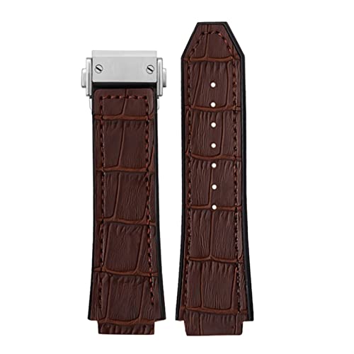 Bracelet de montre HUBLOT en cuir marron 25x19mm avec boucle papillon argent