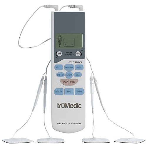 TruMedic TENS Electronic Pulse Unit & 4 Electrode Pads - For Muscle Stiffness, Soreness, Aches & Pains, Perfect for Relaxing Tight Muscles & Nerves for Electrotherapy Pain Management (PL-009)