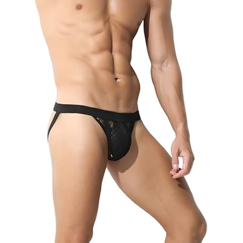 Drelaar Men's Transparent Sexy Underwear Breathable Openwork Fishnet Jockstraps Medium Black Cover