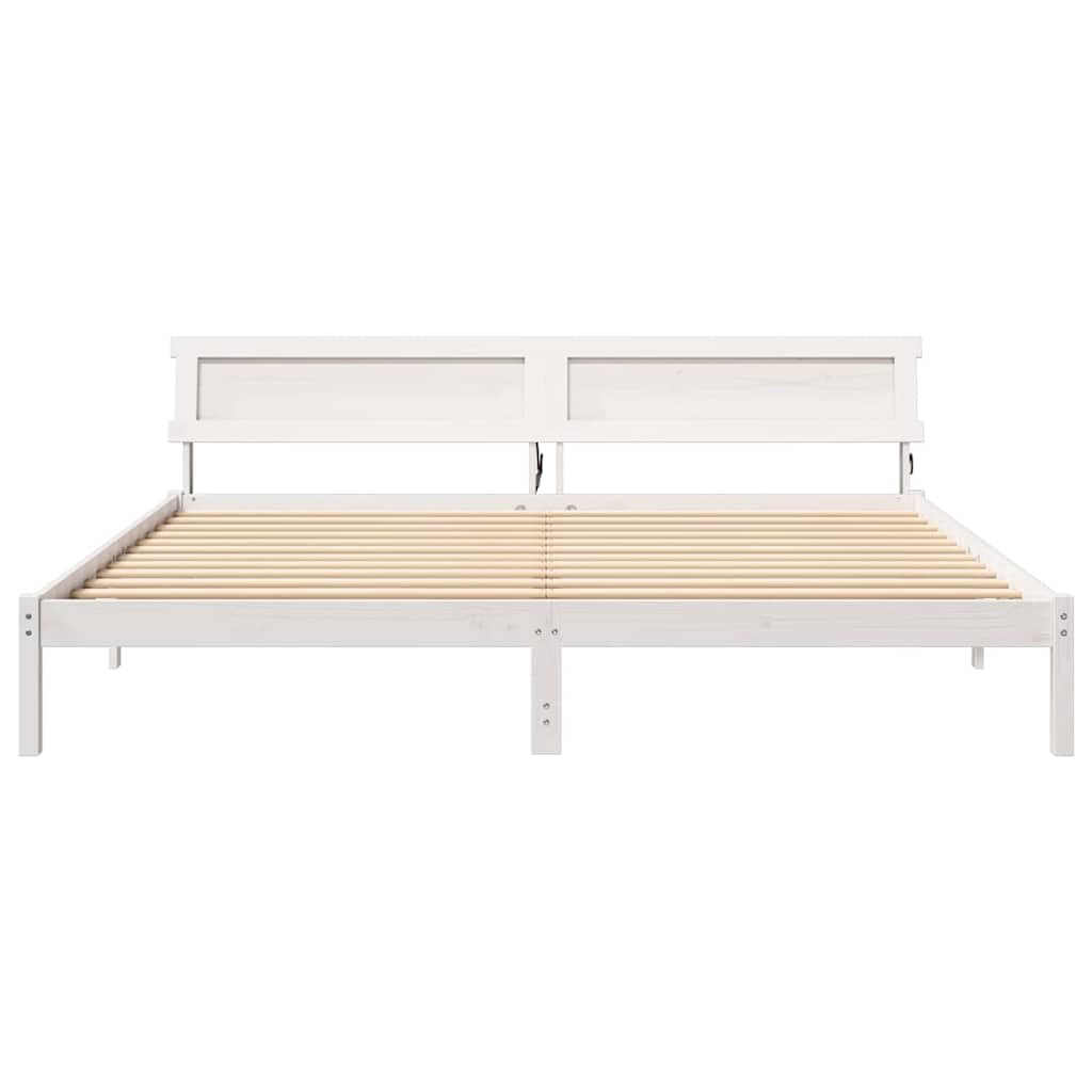 Bettgestell mit Kopfteil Weiß 200 x 200 cm Massives Kiefernholz modernes Design langlebig stabile Grundlage mit Lattenrost für bequemes Schlafen im Schlafzimmer