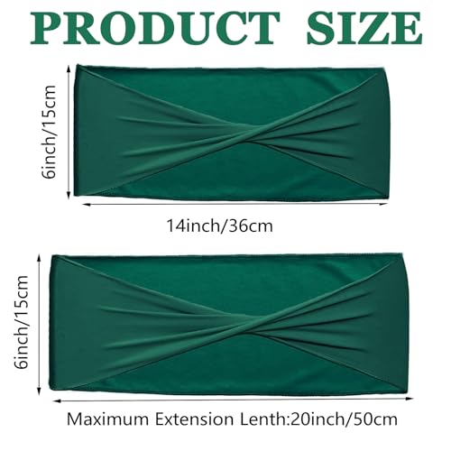 Spandex Emerald Green Chair Sashes 50 Pcs Dark Green Sashes Bows Elastic Chair Cover Bands Ties Without Buckle for Wedding Party Events Ceremony Birthday - Image 3