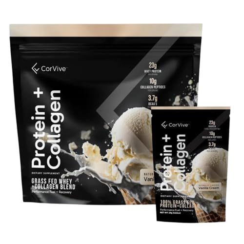Protein + Collagen Powder | 23g Protein (Grass-Fed Whey + Collagen) | 3.7g BCAAs | Supports Muscle & Joint Health | Gluten & Soy Free | No Artificial Ingredients | 15 Sachets - Vanilla