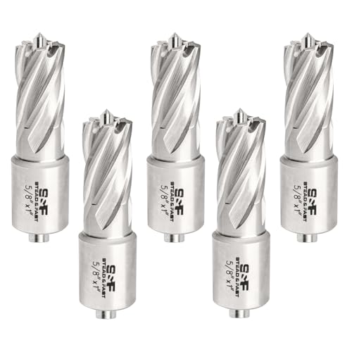 Image of S&F STEAD & FAST Annular Cutter Set, 5/8" Diameter x 1" Depth of Cut for Magnetic Drill Press, 4-pc + 1-pc