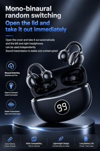 Image of S88 Open Ear Clip-On Earbuds with Battery Indicator Display OWS Wireless Earphones | Situational Awareness | 40 Hrs Playback | Bluetooth V5.4 | ENC Mic for Calls | 40Ms Low Latency Gam (Black)