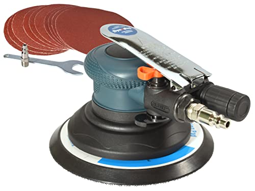 6-Inch Random Orbit Air Palm Sander, Dual Action Pneumatic Polisher with Velcro Hook and Loop Backing Pad and 10pcs Sanding Discs